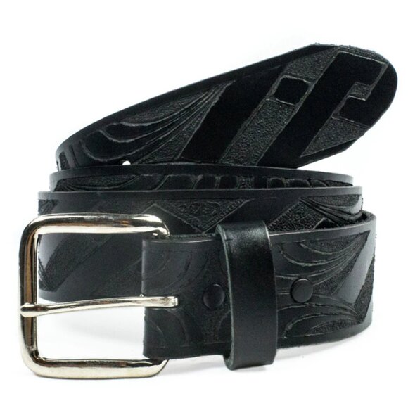 Men's Black Genuine Leather 1 1/2"Belt Geometric Design M220 💸 - Picture 1 of 3